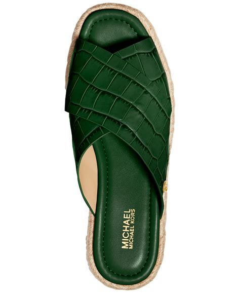 michael michael kors linden croc-embossed slide flat sandals|Shoes .